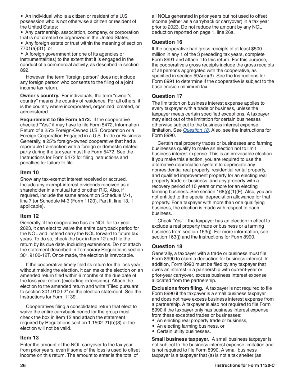 Instructions for IRS Form 1120-C U.S. Income Tax Return for Cooperative Associations, Page 26