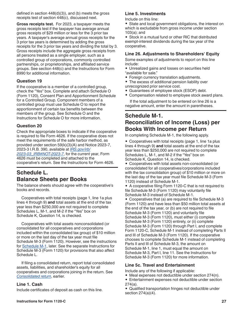 Instructions for IRS Form 1120-C U.S. Income Tax Return for Cooperative Associations, Page 27