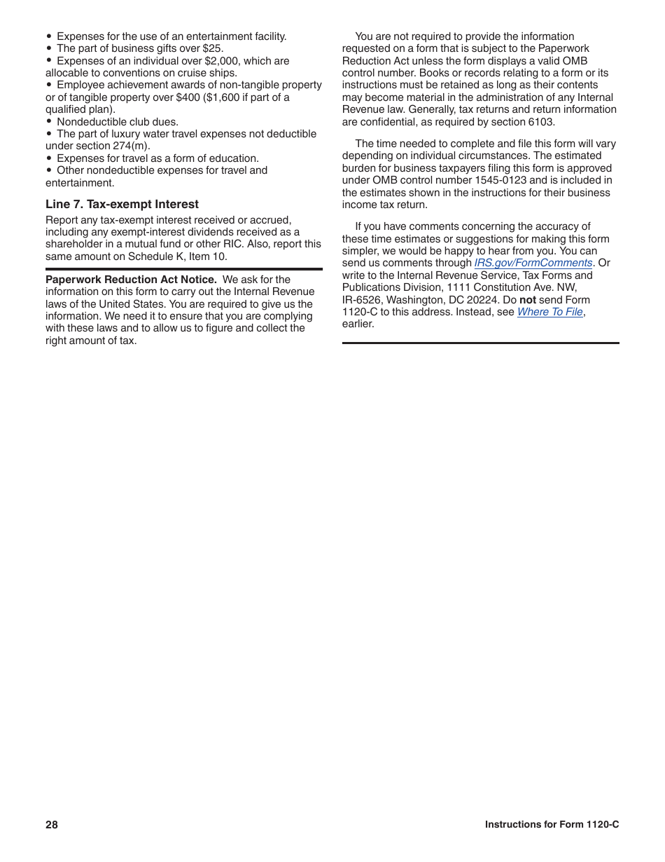 Instructions for IRS Form 1120-C U.S. Income Tax Return for Cooperative Associations, Page 28