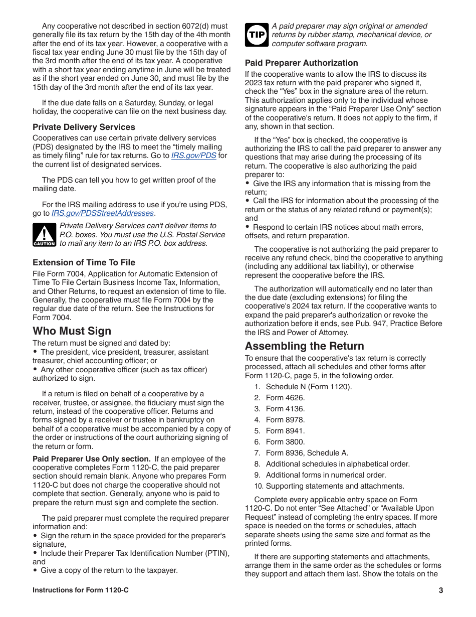 Instructions for IRS Form 1120-C U.S. Income Tax Return for Cooperative Associations, Page 3