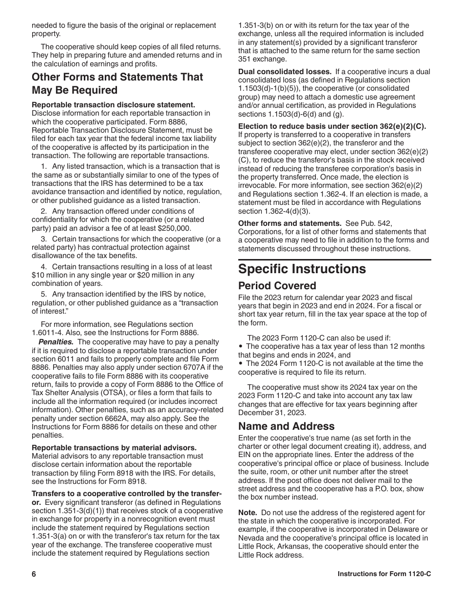 Instructions for IRS Form 1120-C U.S. Income Tax Return for Cooperative Associations, Page 6