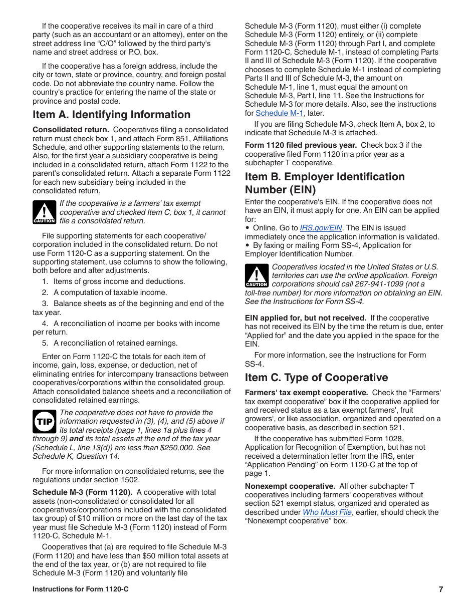 Instructions for IRS Form 1120-C U.S. Income Tax Return for Cooperative Associations, Page 7