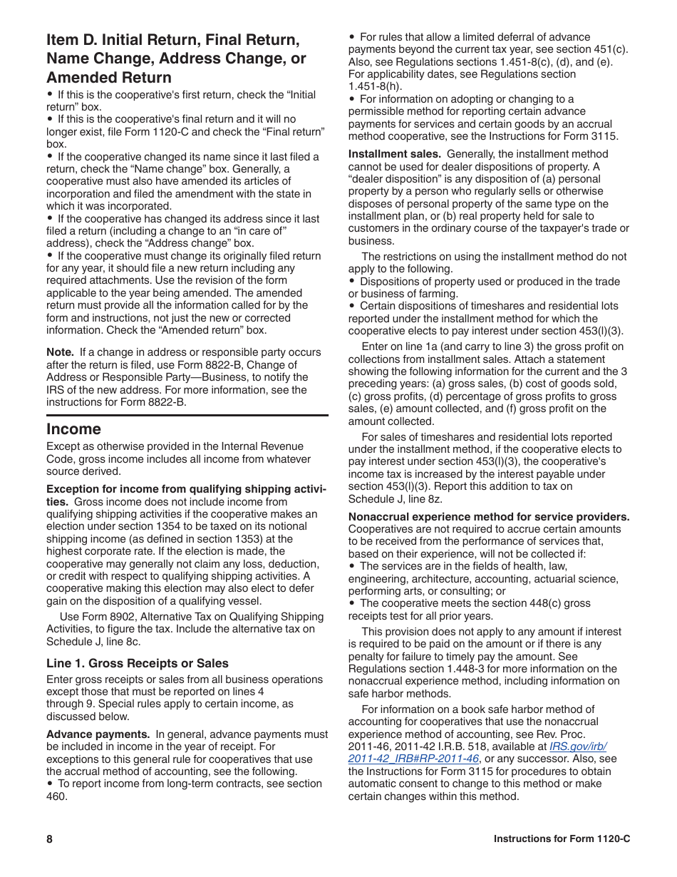 Instructions for IRS Form 1120-C U.S. Income Tax Return for Cooperative Associations, Page 8
