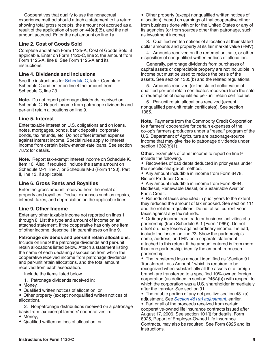Instructions for IRS Form 1120-C U.S. Income Tax Return for Cooperative Associations, Page 9