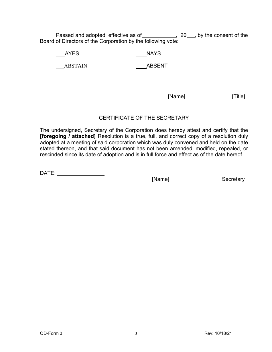 OD- Form 3 SPONSOR Resolution of the Board of Directors - Home American Rescue Plan (Home-Arp) Program - California, Page 3