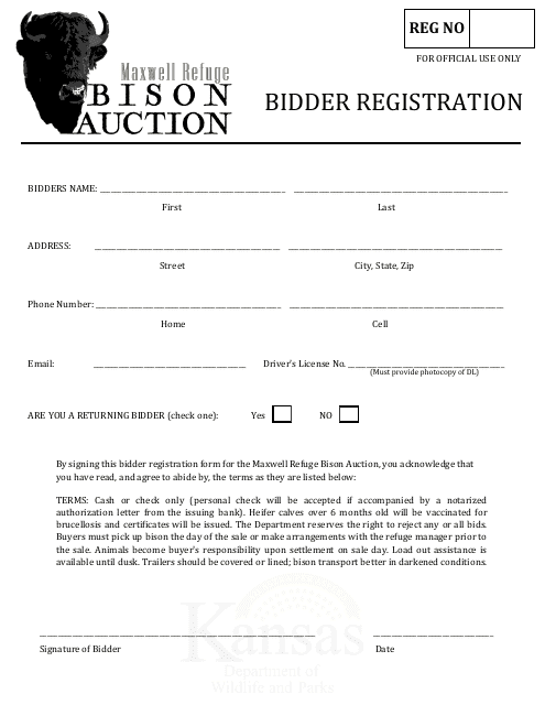 Bison Auction Maxwell Refuge - Bidder Registration - Kansas