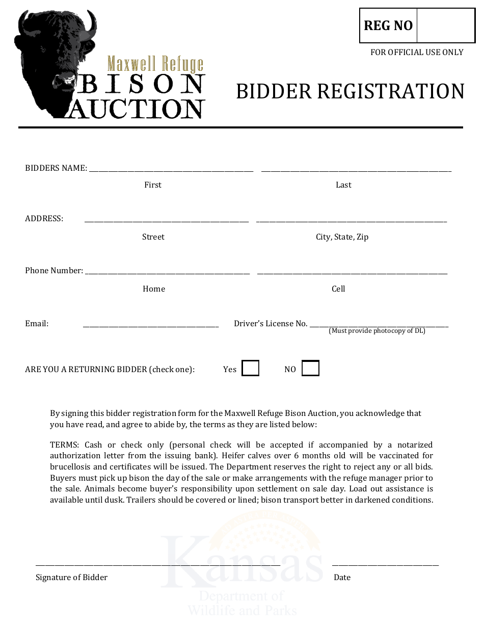 Bison Auction Maxwell Refuge - Bidder Registration - Kansas, Page 1