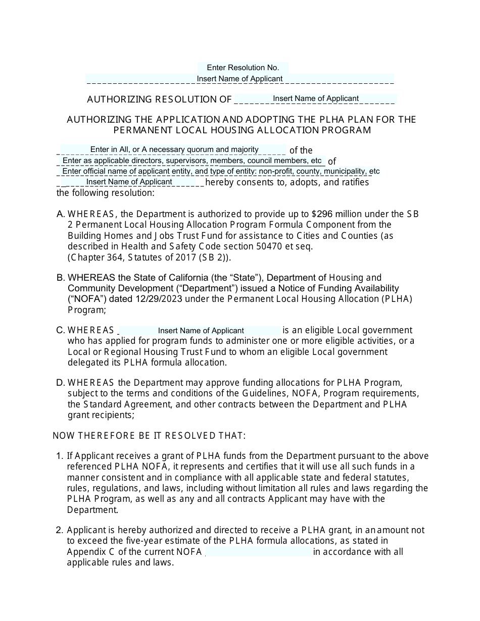 Plha Resolution Template - California, Page 1