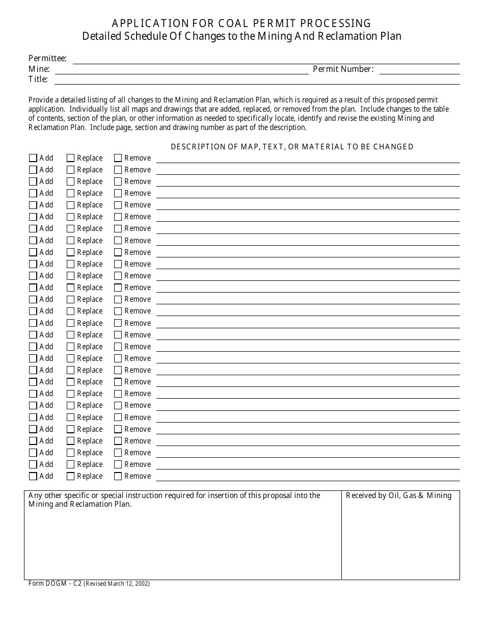 Form DOGM-C1 (DOGM-C2) Application for Coal Permit Processing - Utah, Page 2