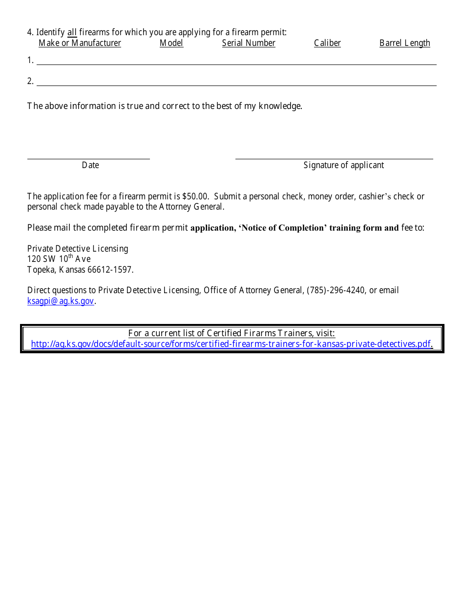 Firearm Permit - Initial Application - Kansas, Page 2