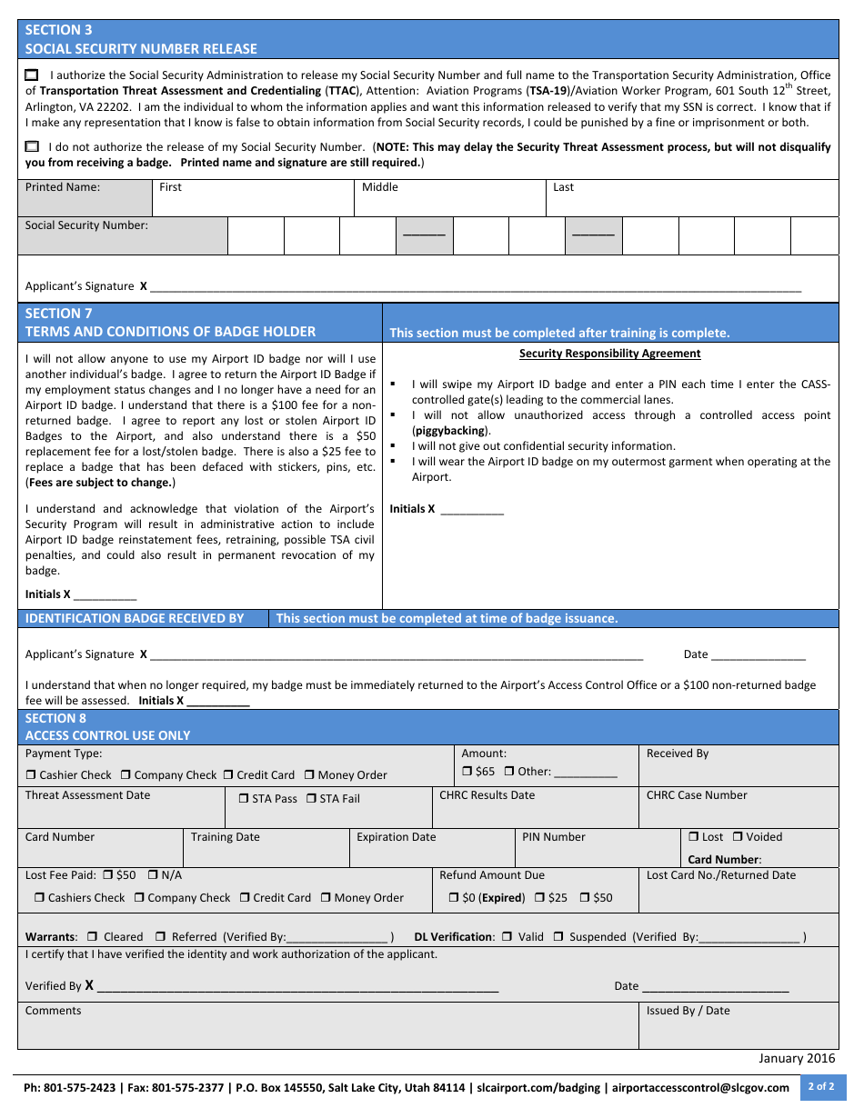 Ground Transportation Renewal Badge Application - Salt Lake City, Utah, Page 2