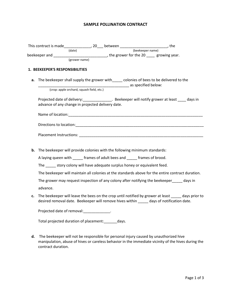 Sample Pollination Contract Template, Page 1