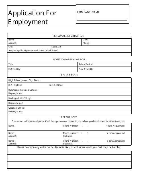 Application for Employment - Tables