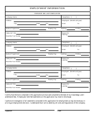 Application for Employment - Tables, Page 2