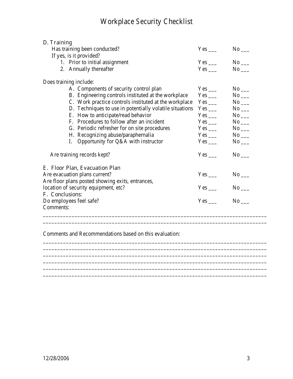 Workplace Security Checklist Template, Page 3
