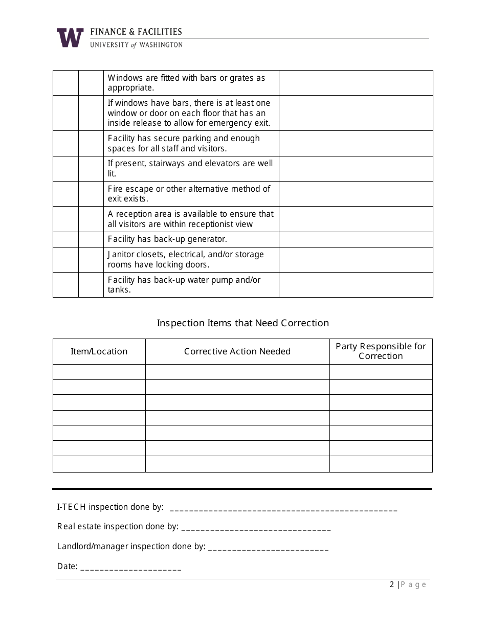 Facilities Safety and Security Inspection Checklist Template ...