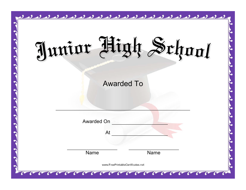 Junior High School Award Certificate Template- Image Preview