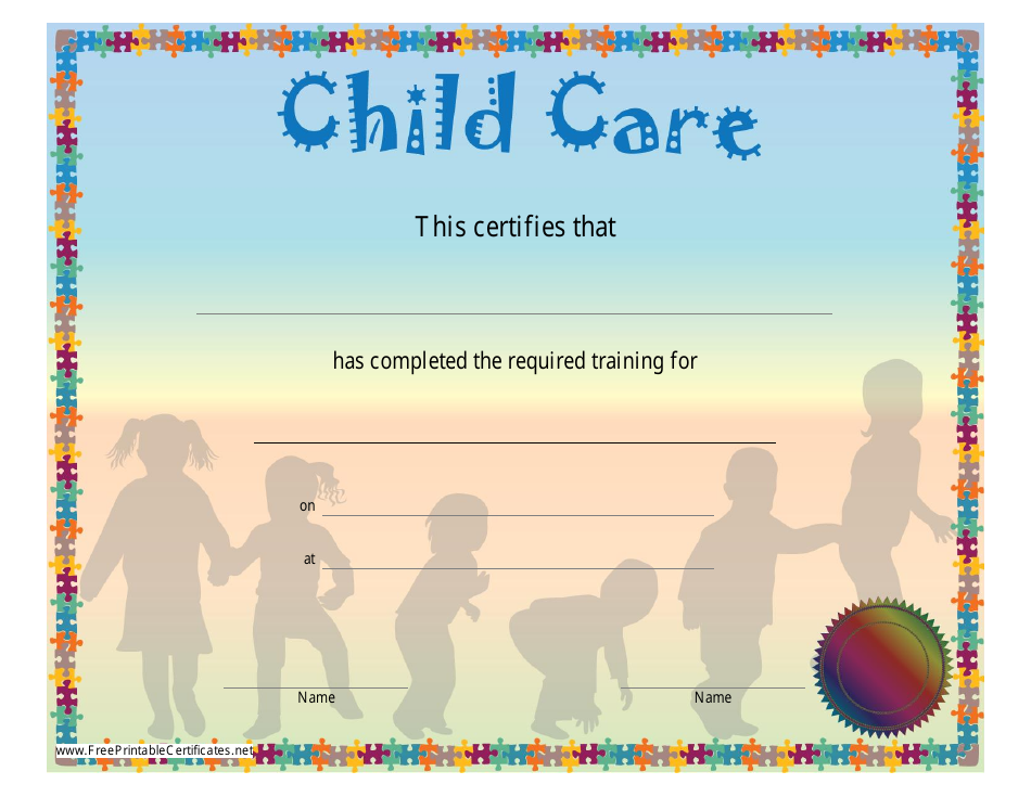 Child Care Training Certificate Template Download Printable PDF 