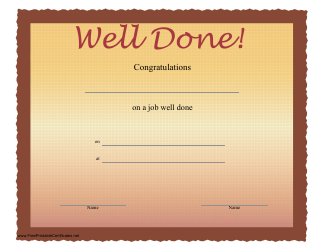Document preview: Well Done Certificate of Achievement Template