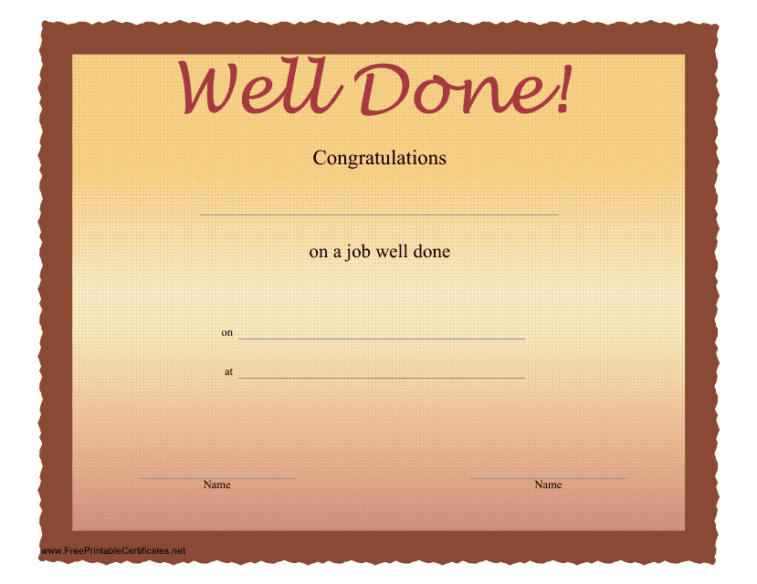 Well Done Certificate of Achievement Template