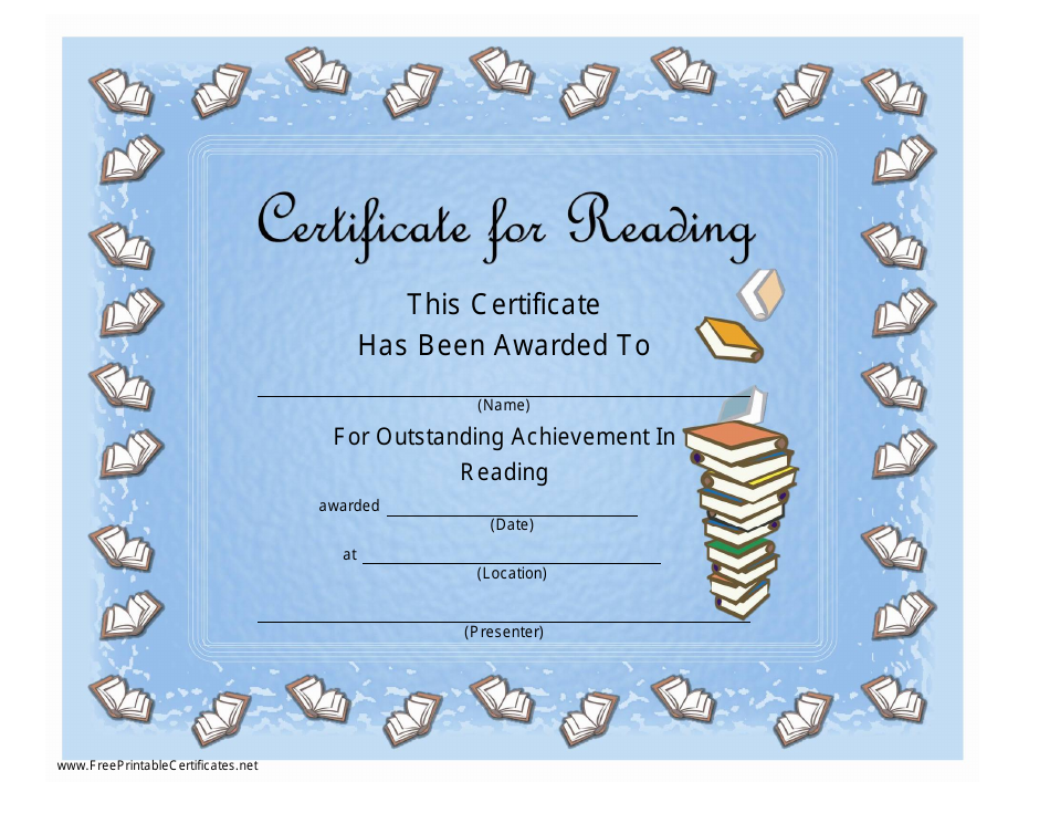 Reading Award Certificate Template - Blue