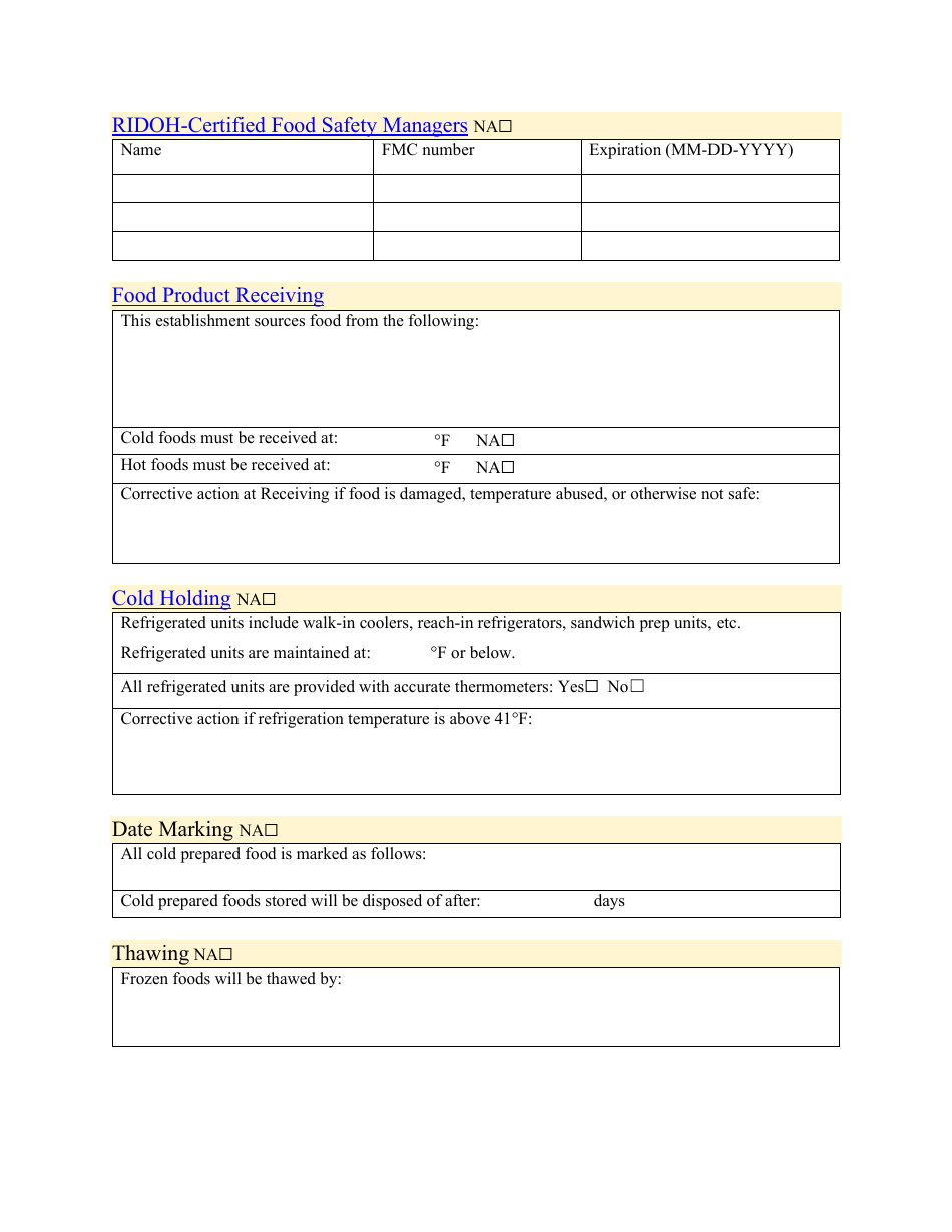 Application for Retail Food Service Businesses - Rhode Island, Page 10