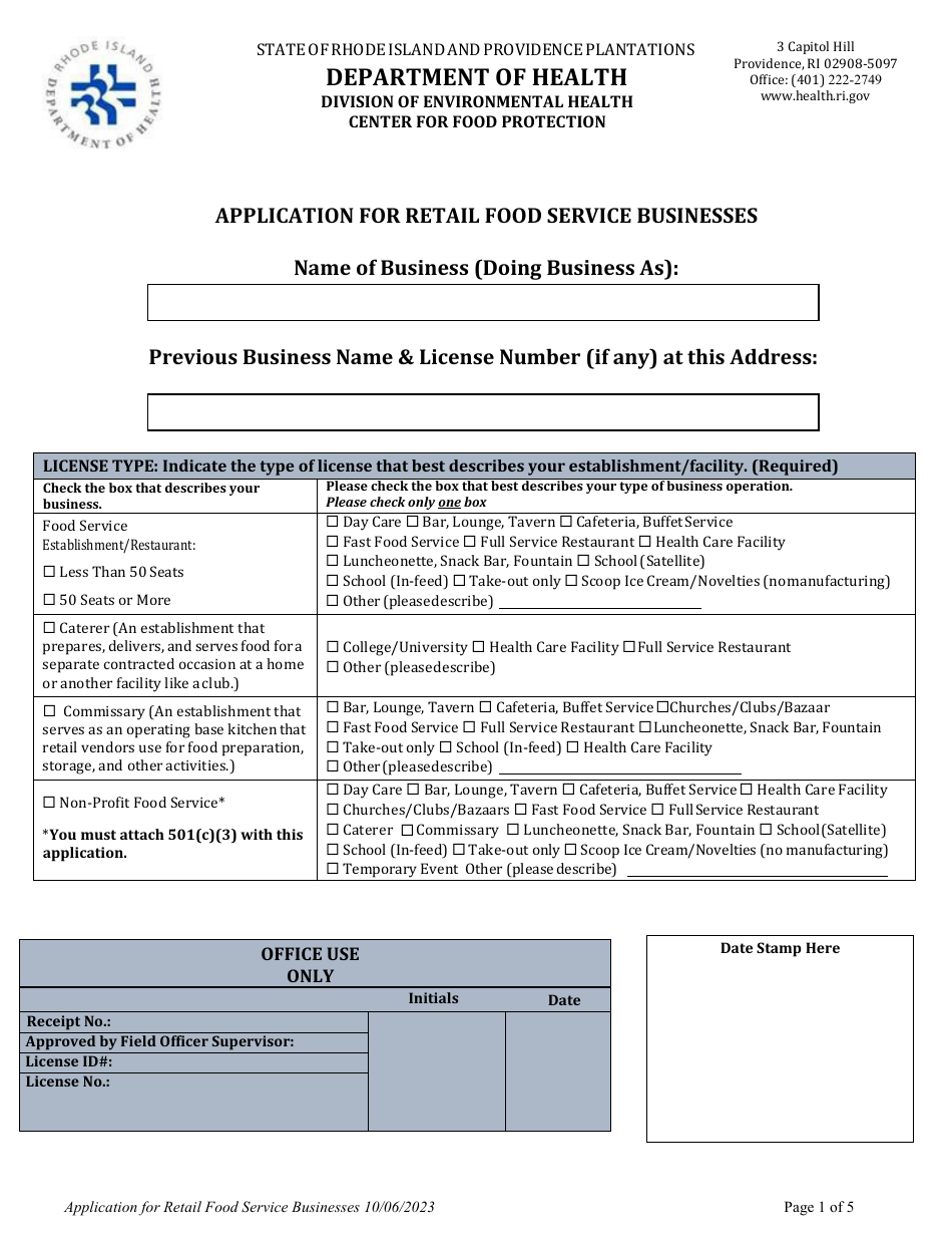 Application for Retail Food Service Businesses - Rhode Island, Page 3