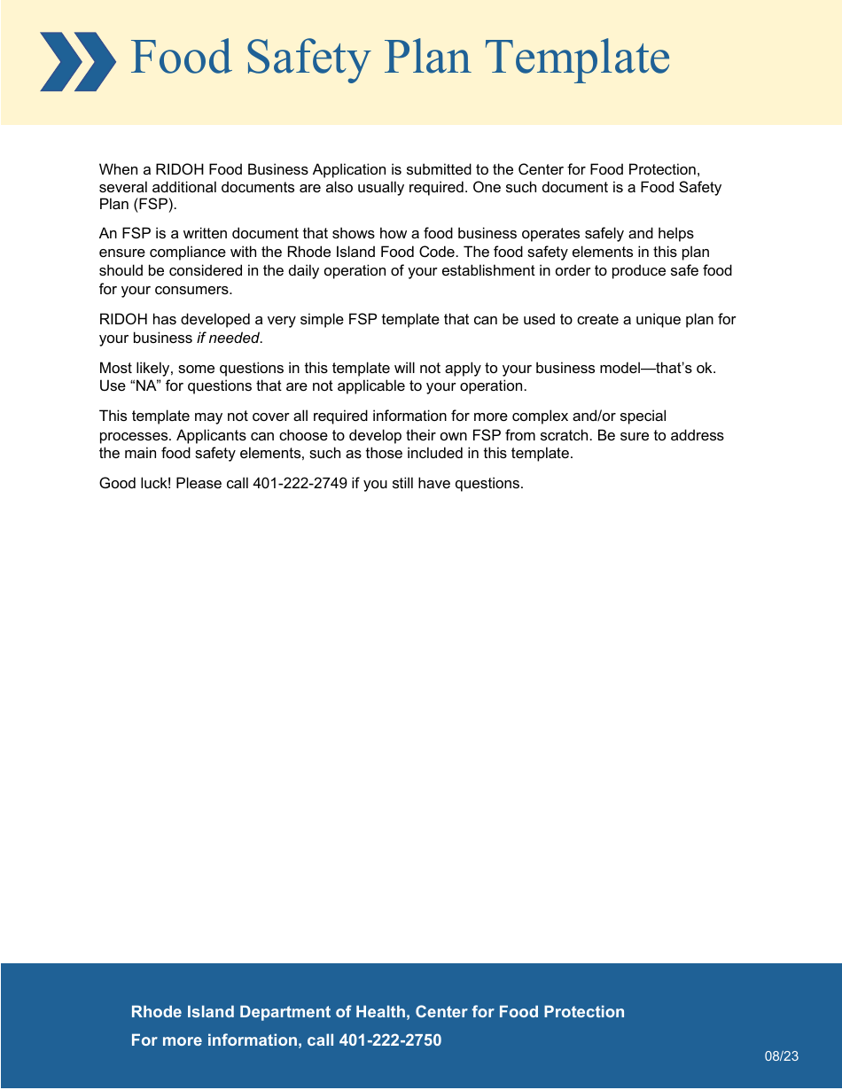 Application for Retail Food Service Businesses - Rhode Island, Page 8