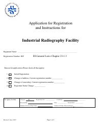 Document preview: Application for Registration for Industrial Radiography Facility - Rhode Island