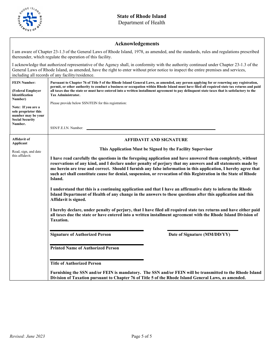 Application for Registration for Industrial Radiography Facility - Rhode Island, Page 5