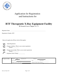 Document preview: Application for Registration for Rtf Therapeutic X-Ray Equipment Facility - Rhode Island