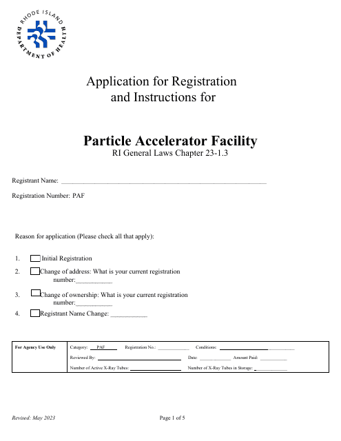 Application for Registration for Particle Accelerator Facility - Rhode Island Download Pdf