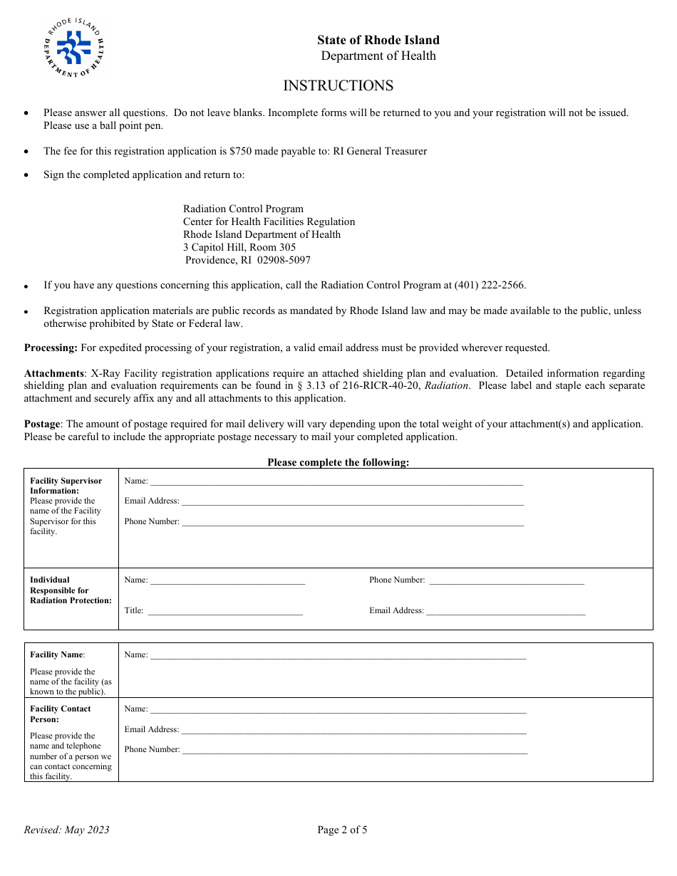 Application for Registration for Particle Accelerator Facility - Rhode Island, Page 2