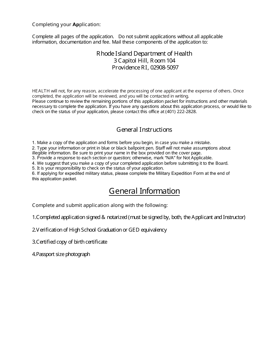 Application for Registration for Electrology Apprentice - Rhode Island, Page 3