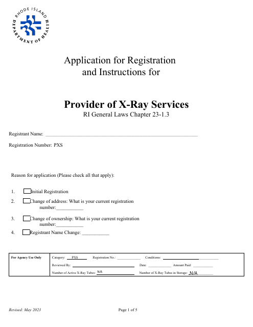 Application for Registration for Provider of X-Ray Services - Rhode Island