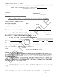 Document preview: Orden Y Notificacion De Audiencia Sobre Solicitud De Orden De Proteccion - Oklahoma (Spanish)