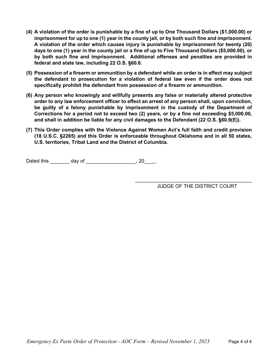 Oklahoma Emergency Ex Parte Order Of Protection Fill Out Sign Online oklahoma-emergency-ex-parte-order-of-protection-fill-out-sign-online
