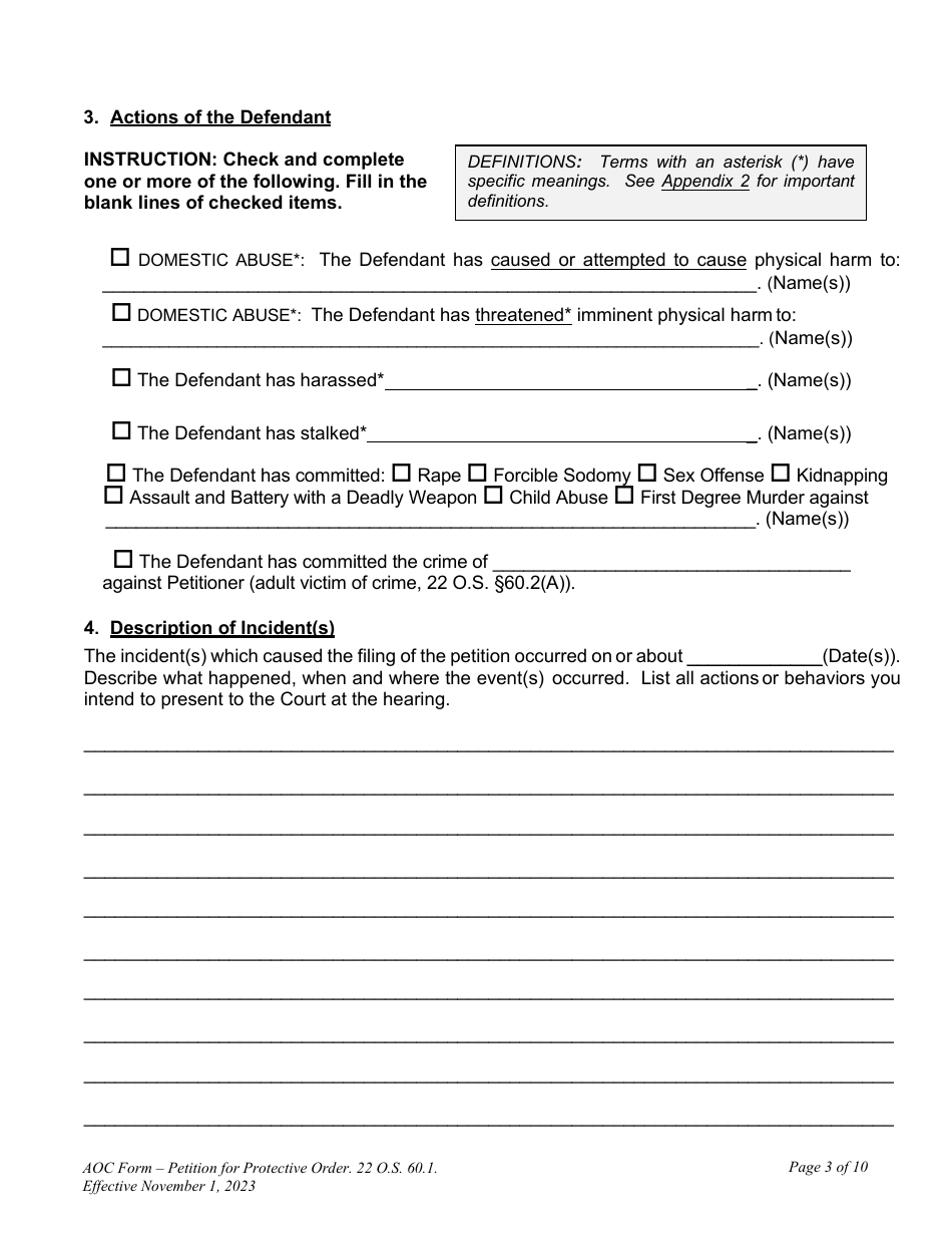 Petition for Protective Order - Oklahoma, Page 3