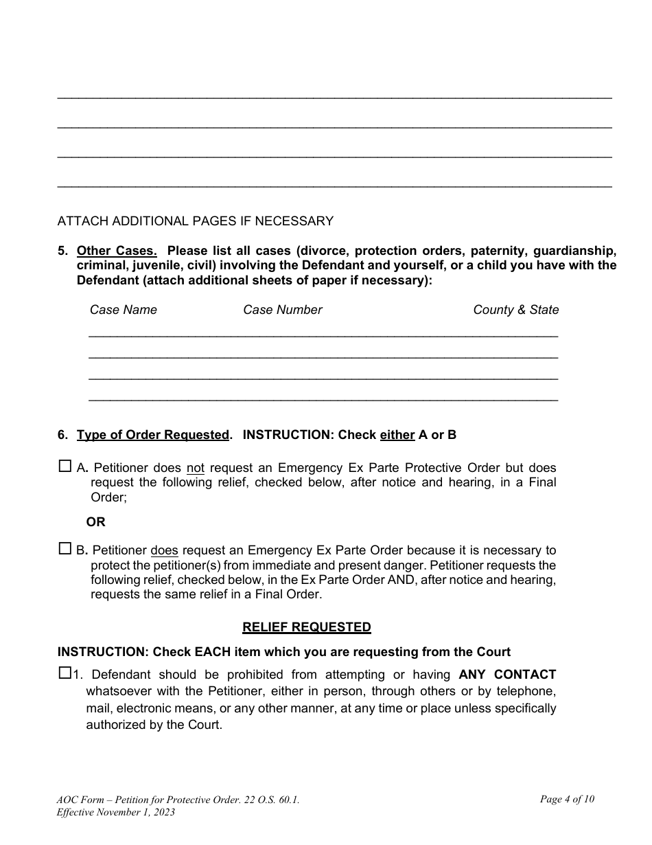 Petition for Protective Order - Oklahoma, Page 4