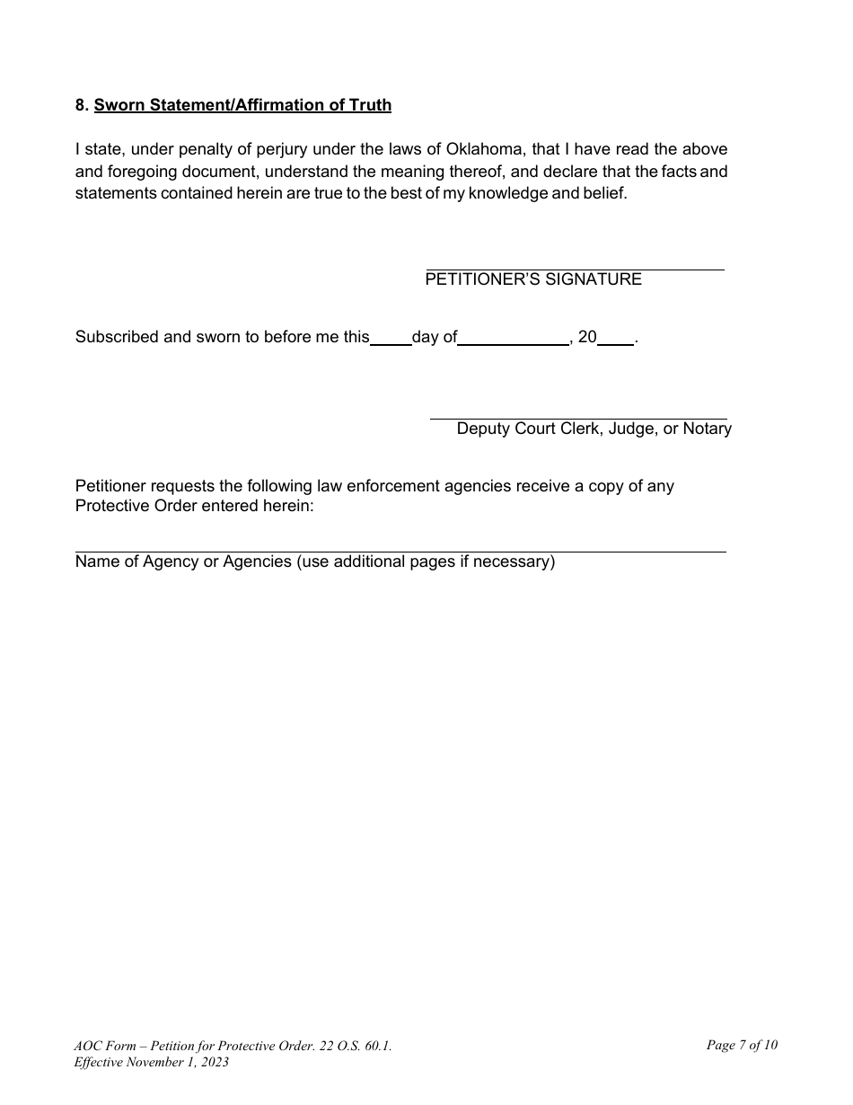 Petition for Protective Order - Oklahoma, Page 7