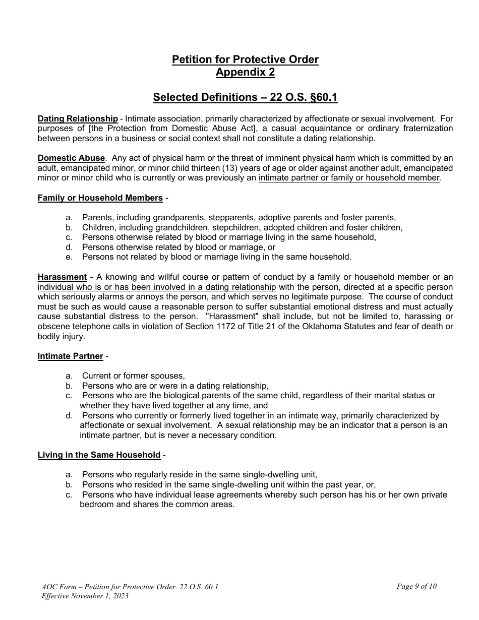 Oklahoma Petition for Protective Order Fill Out, Sign Online and