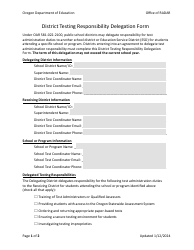 District Testing Responsibility Delegation Form - Oregon