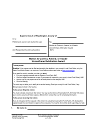 Document preview: Form FL All Family196 Motion to Correct, Amend, or Vacate Unconfirmed Arbitration Award - Washington