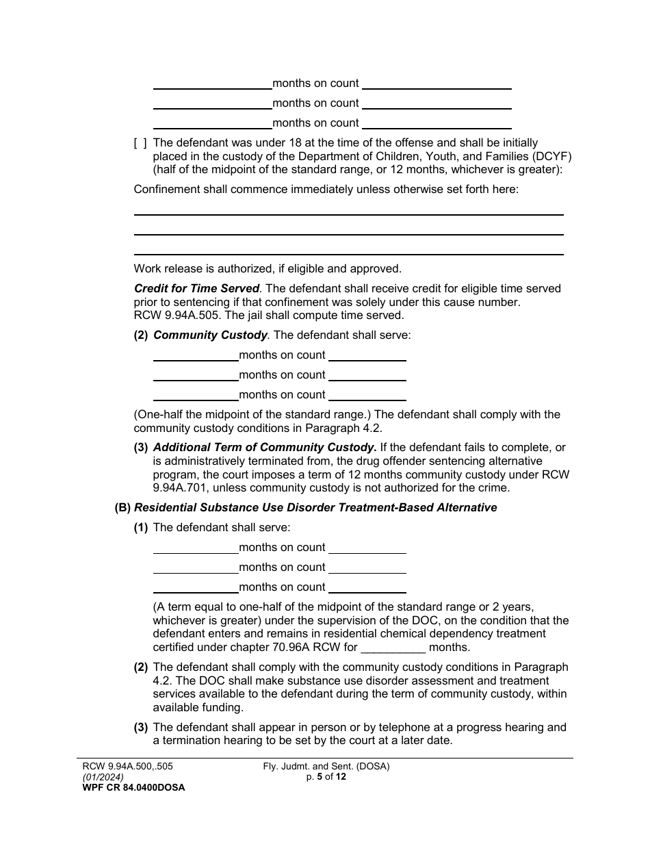 Form WPF CR84.0400 DOSA Felony Judgment and Sentence - Drug Offender Sentencing Alternative - Washington, Page 5