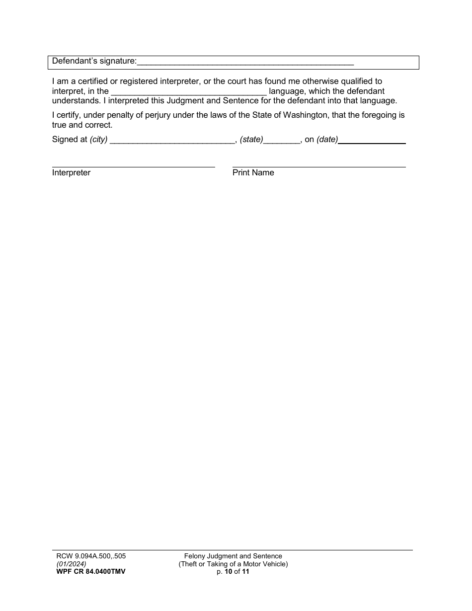 Form WPF CR84.0400 TMV Felony Judgment and Sentence - Theft or Taking of a Motor Vehicle - Washington, Page 10