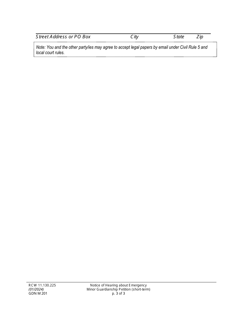 Form GDN M201 Notice of Hearing About an Emergency Minor Guardianship Petition (Short-Term) - Washington, Page 3