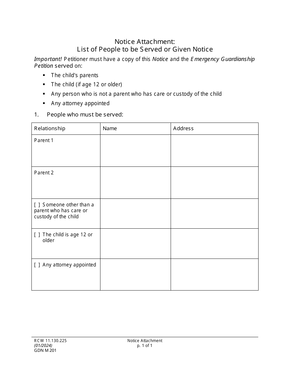 Form GDN M201 Notice of Hearing About an Emergency Minor Guardianship Petition (Short-Term) - Washington, Page 4