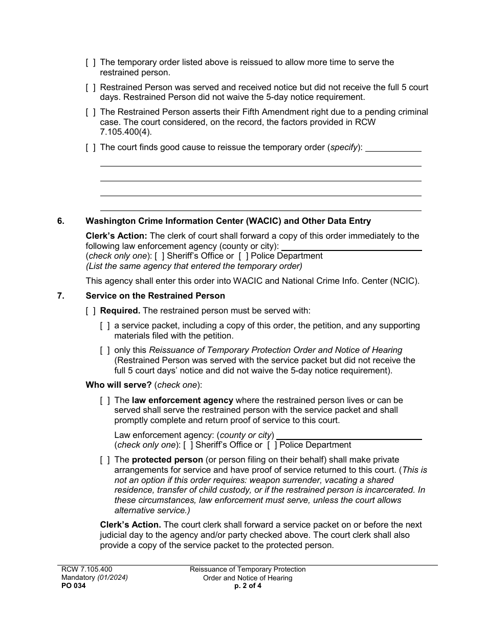 Form PO034 Download Printable PDF or Fill Online Reissuance of