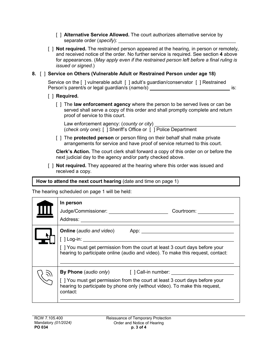 Form PO034 Download Printable PDF or Fill Online Reissuance of