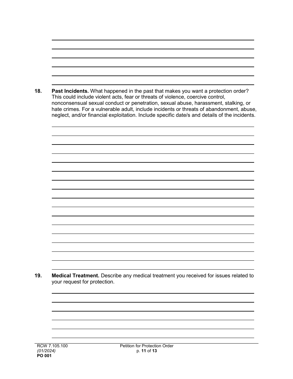 Form PO001 Petition for Protection Order - Washington, Page 11
